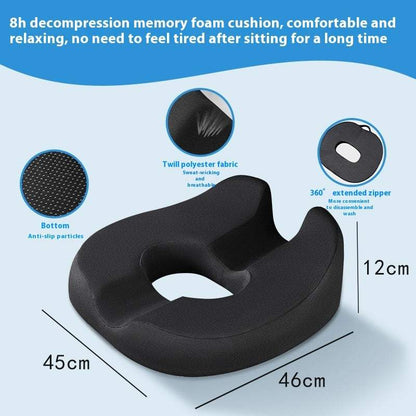 Black memory foam hemorrhoids cushion for long sitting with breathable hollow design