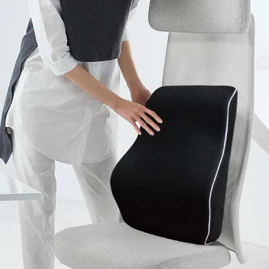 Black memory foam office seating back cushion with breathable mesh cover