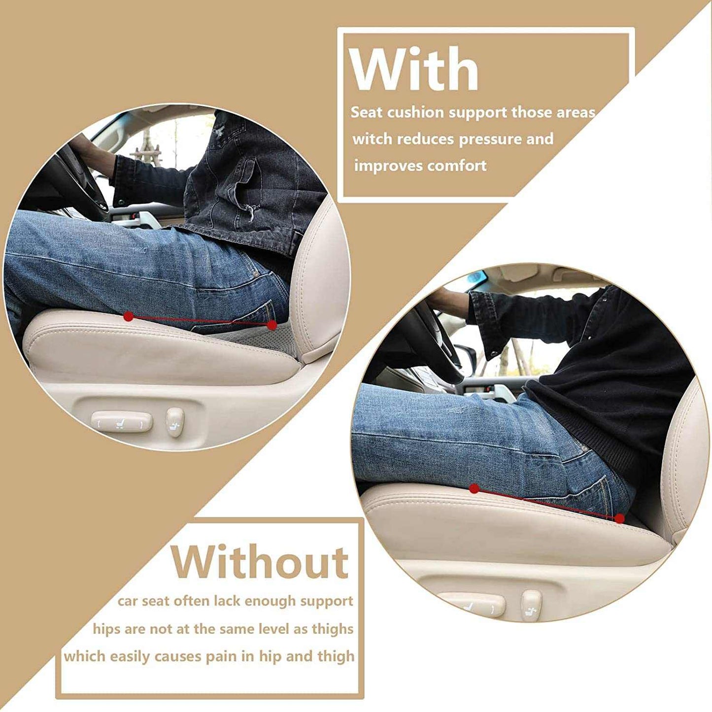 Thickened elegant black car seat cushion with synthetic fiber filling and waist support for all seasons