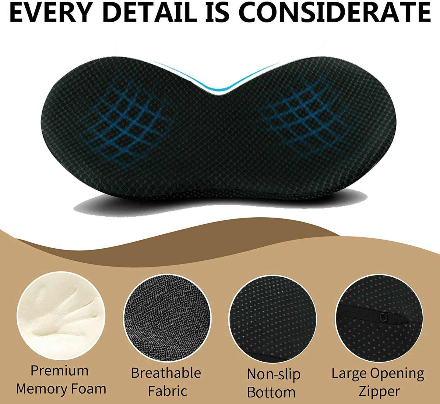 Thickened black car seat cushion with synthetic fiber filling and waist support for five-seat cars