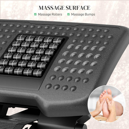 Three-Level Multi-Angle Massage Footrest in black with adjustable height and massage rollers for ergonomic foot support