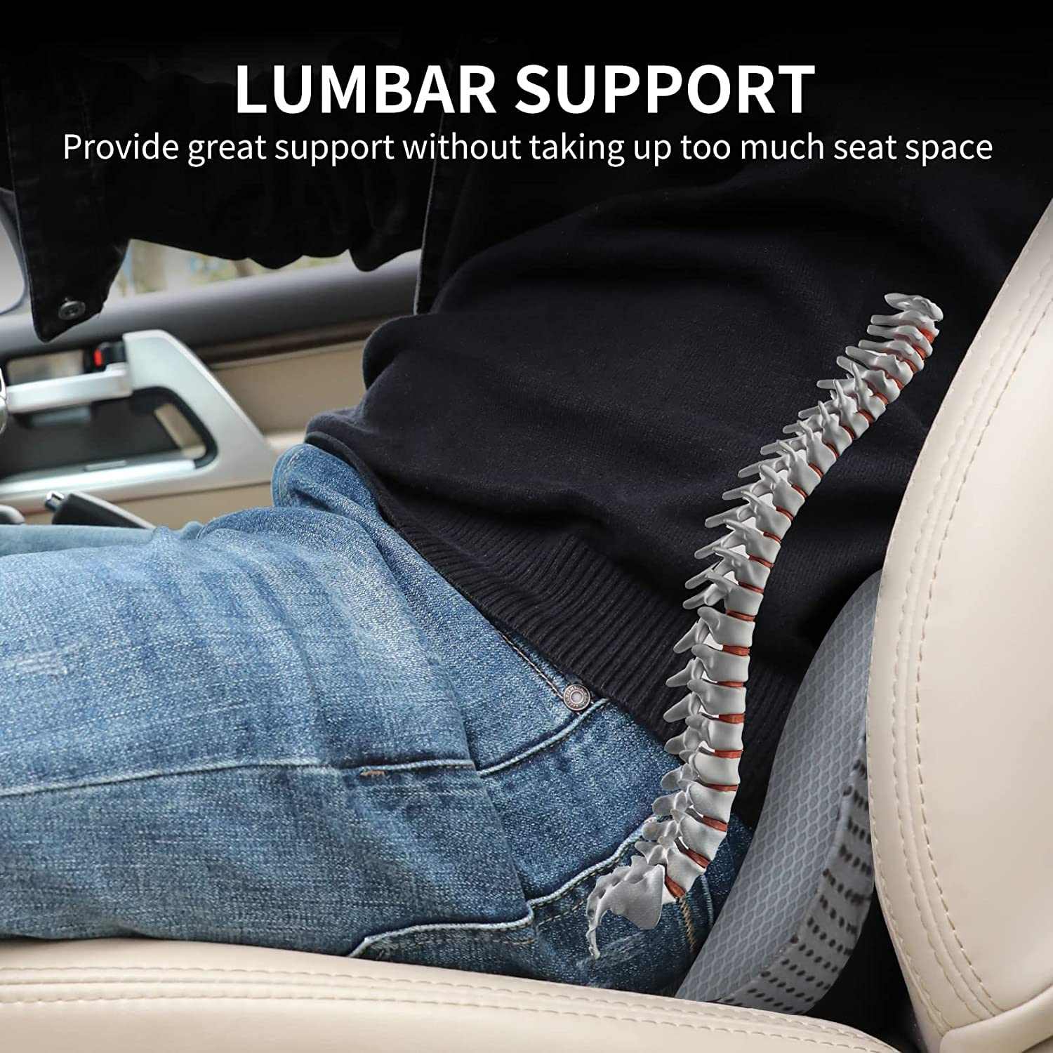 Thickened elegant black car seat cushion with synthetic fiber filling and waist support for all-season comfort
