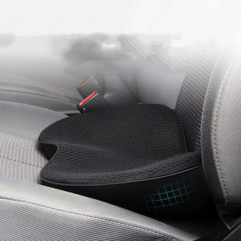 Thickened elegant black car seat cushion with synthetic fiber filling and waist support for five-seat cars